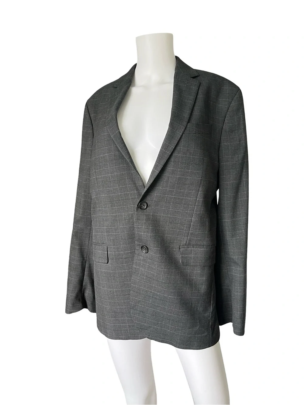 Banana Republic Factory Two Piece Suit Gray Houndstooth Plaid Neutral Mens